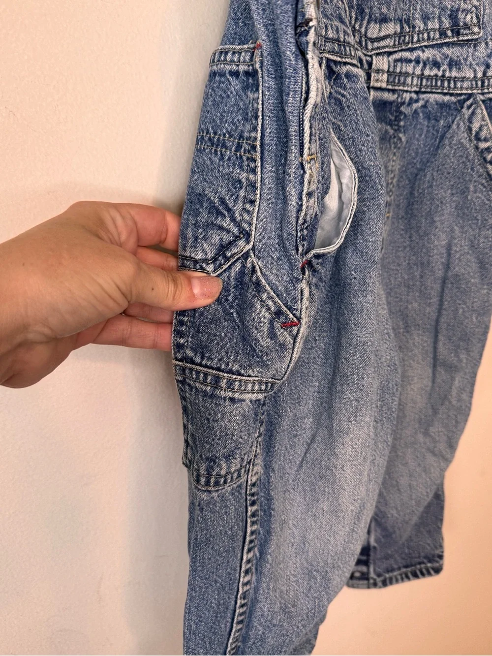 OshKosh Genuine Article Denim Overalls 2T Blue Cargo Snap Leg Classic Bib